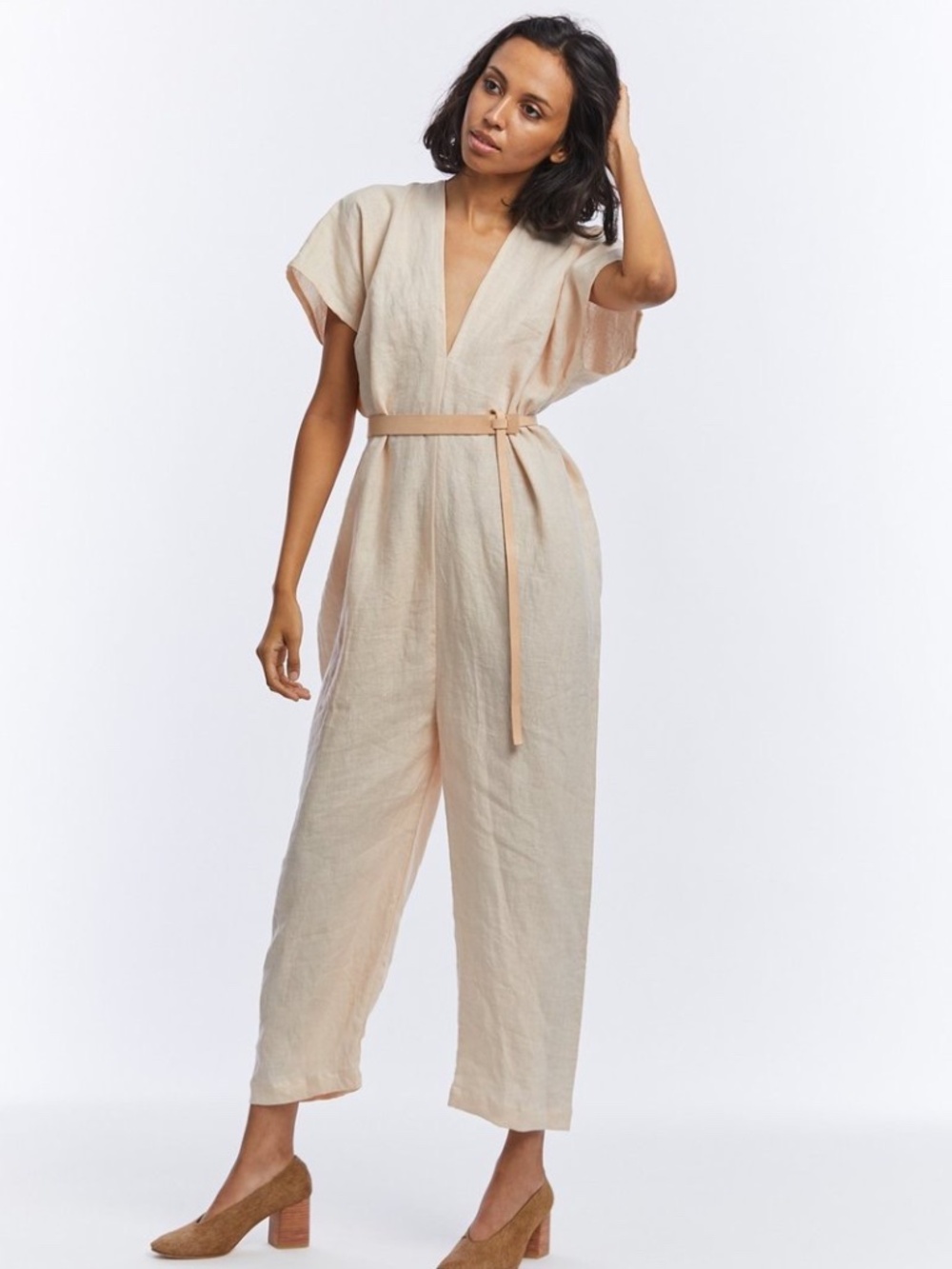 Miranda Bennett Raw Silk Cream Jumpsuit | Size Small